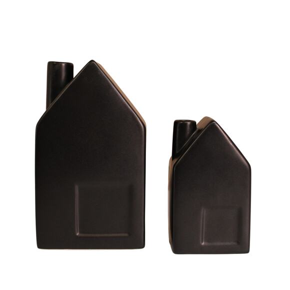 Magnolia Home Black Ceramic House Bud Vases Large & Small set of 2 - Picture 1 of 6